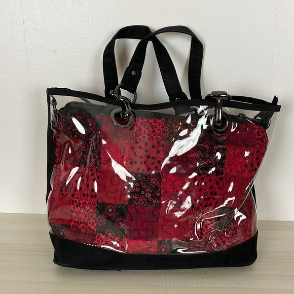 Donna Sharp Quilted Handbag With Plastic Detachable Cover Patchwork 3 Pockets - Picture 2 of 5